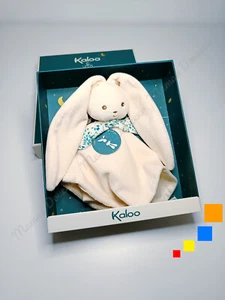 Doudou Plat/Mouchoir Lapinoo Lapin Blanc Crème/Beige Noeud Feuille Bleu - Kaloo - Picture 1 of 5