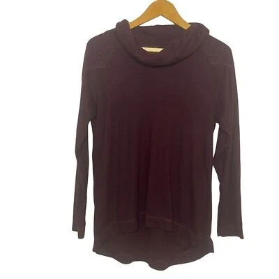 Top de encaje manga larga con cuello capucha borgoña de lavandería francesa parche hombros talla L Foto 1 de 4