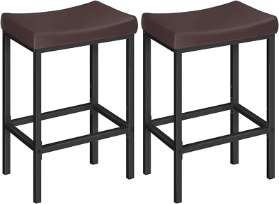 Bar Chairs, Set of 2 Counter Height Saddle Stools with Curved Surface, 24.8 Inch - Image 1 of 4