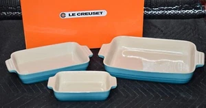 Le Creuset 3 Pc Caribbean Blue 7" 10.5" 12" Rectangular Classic Cook Dish Set P2 - Picture 1 of 10
