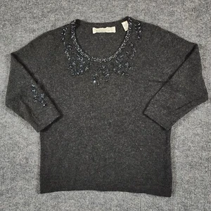 Valerie Stevens Cashmere Sweater Womens Sz Medium 3/4 Sleeve Beaded Flaw - Picture 1 of 11