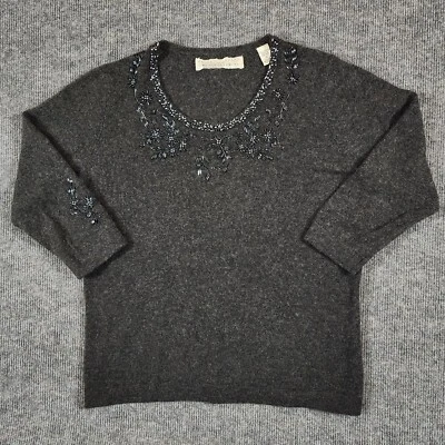 Suéter de cachemir Valerie Stevens para mujer talla mediana manga 3/4 defecto con cuentas Foto 1 de 4