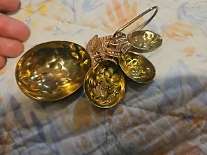 set of 4 BRASS & COPPER pineapple kitchen measuring spoons with ring hanger - Picture 1 of 8