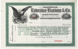 Lawrence Barnum & Co. Stock Certificate. - Picture 1 of 1