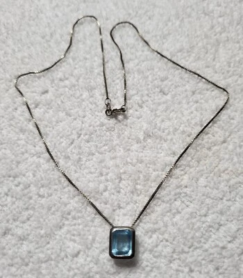 Colgante y cadena de acero 925 con collar de piedra azul de 17 1/2" Foto 1 de 4
