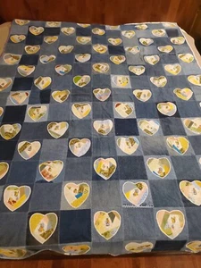 Blaue Jeans Denim verrückte Zwillingsquilt Peter Kaninchen Herzen handwerklich gefertigt 66x90 - Bild 1 von 7