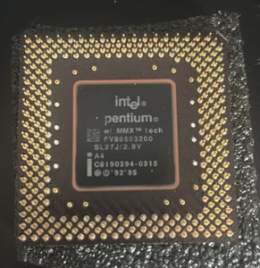 Intel Pentium MMX 200MHz 66MHz 2.8v Gold Socket 7 CPU FV80503200 SL27J - Picture 1 of 3