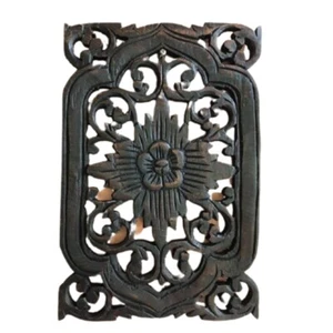 Teak Holz Wandschnitzerei Blume Thai Plakette Relief Panel handgeschnitzt hängend 20x30 - Bild 1 von 12