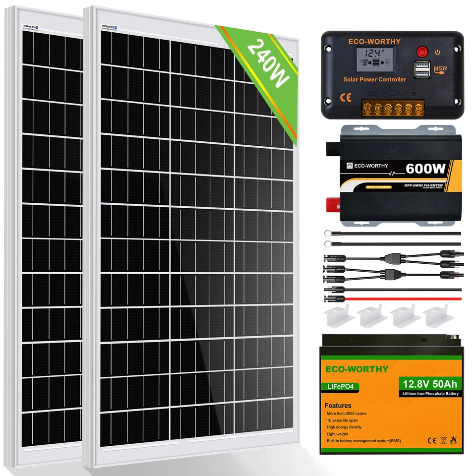 240W Solaranlage Komplettpaket Mono Solarmodul Solar Set Inselanlage Wohnmobile - Bild 1 von 4