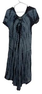 Advance Apparel Womens Handkerchief Hem Dress One Size Tie Dye Blue Embroidered - Picture 1 of 6