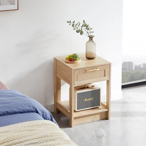 15.75 Rattan End Table with Drawer, Modern Nightstand for Living Room, Bedroom - Picture 1 of 12