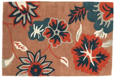 Wollteppich Blüte Handgefertigt 120x180 Orange Floral Handarbeit Handtuft 255 - Bild 1 von 4