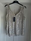 M&S Sequin Top Size 16, Champagne, Lined, Sleeveless 