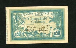 FRANCE D ` ORAN 50 CENTIMES 1915 CHAMBRE DE COMMERCE VF+. - Picture 1 of 2