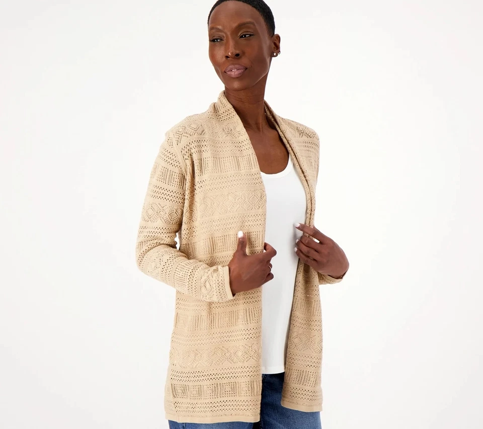 Joan Rivers Classics Collection Open Front Cardigan Sweater Khaki XS New - Image 1 of 1