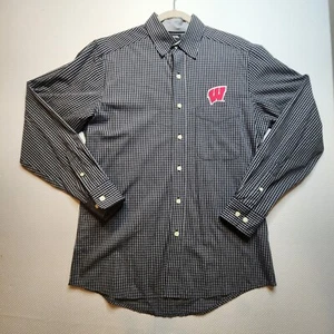 Wisconsin Badgers Mens Shirt Medium Black White Check Pocket Embroidered Logo - Picture 1 of 11