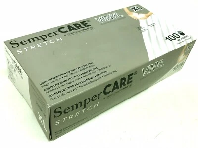 NEW Extra Large-XL 100 SEMPER CARE Stretch White Vinyl Exam Gloves 4.7mil BOX HR - Image 1 of 3