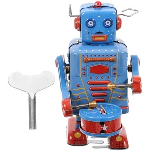 1pc Clockwork Drumming Robot Toy Tinplate Vintage Wind up Toy Childhood Memory - Picture 1 of 12