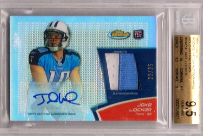 2011 BGS 9.5 W 10 AU Topps Finest jake locker 3 COLOR PATCH RC - Image 1 of 2