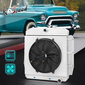 3-Row Aluminum Racing Radiator w/Fan Shroud for 55-59 Chevy C/K Pickup Suburban - Picture 1 of 5