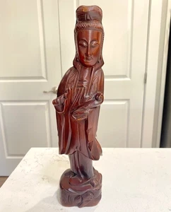 De colección Madera Tallada a Mano Kuan Lin Diosa China de la Misericordia 12" de Alto - Imagen 1 de 11