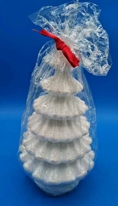 Vintage weiß Glitzer Weihnachtsbaum Kerze 7,5" Neu aus altem Lagerbestand - Bild 1 von 4