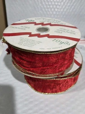 Christmas Velvet Ribbon Reversible Wired Edge Ribbon 2"x10 Yds Red and Gold 2pcs - Image 1 of 4