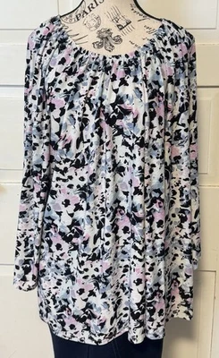 Blusa para mujer Croft & Barrow 2X tejido líquido manga 3/4 azul negro blanco B50 Foto 1 de 4