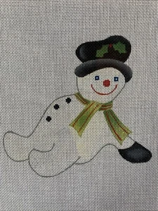 handpainted needlepoint canvas Snowman Funny Christmas 7” 18 Ct Hat Holly Scarf - Picture 1 of 1