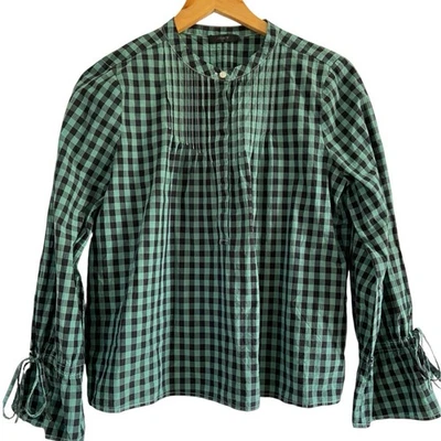 J. Crew Gingham Green Check Blouse Size AU 8 / US 4 100% Cotton Bell Long Sleeve - Image 1 of 4