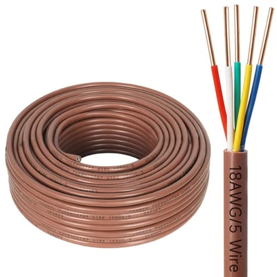 Thermostat Wire - 18/5 100FT Solid Copper 18 Gauge 5 Conductor Power Circuit ... - Image 1 of 4