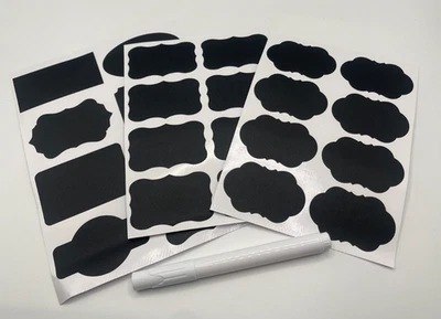 餐具粉笔标签带粉笔24个黑色标签适用于香料罐和瓶子 — 第 1/4 张图片