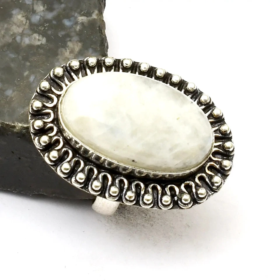 Anillo de piedras preciosas de luna arco iris hecho a mano joyería para regalo talla EE. UU. 7,25 AR 41757 - Imagen 1 de 1