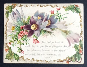 Saluto religioso floreale oro goffrato sacro biglietto Bibbia versetto c1910s Beatitudini - Foto 1 di 2