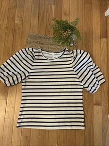 H&M Striped Short Puff - Sleeve Top, Size Small - Picture 1 of 3