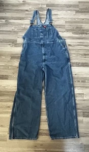 Dickies Bib Overalls Men Size 44 x 32 Blue Jean Cotton Workwear Farm - Picture 1 of 9