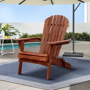 Gardeon Adirondack Outdoor Chairs Wooden Foldable Beach Chair Patio Furniture Br - Picture 1 of 8