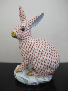 HEREND roter Rost Fischnetz Porzellan große sitzende 12" Hase HASE Figur - Bild 1 von 10