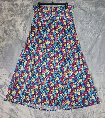 LuLaRoe 裙子女式 2XL 花卉蓝色黄色粉红色 A 字弹力拉长裙 — 第 1/4 张图片