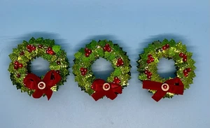Vintage Pailletten Perlen Kranz Ornamente 3er Set Stechpalmen Beeren 60er Jahre Weihnachten - Bild 1 von 10