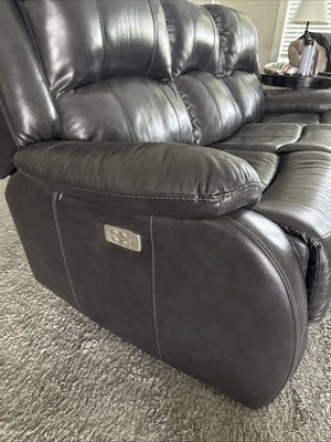 Living Room Automatic Reclining Brown Air Leather Upholstered 3-Seater Couch - Image 1 of 3