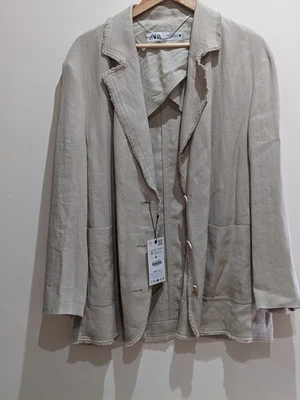 Zara Linen Jacket Medium Size 12-14 Beige Outerwear Cottagecore Boho BNWT  - Image 1 of 4