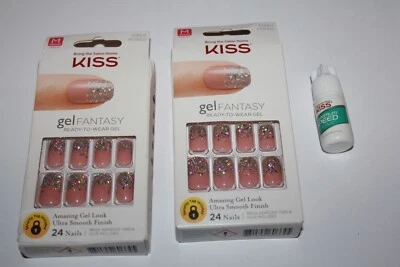 Lote/2 Gel Kiss Fantasy Ready To Wear Gel 24 Uñas Mediano KGN02 En Caja + Pegamento Foto 1 de 2