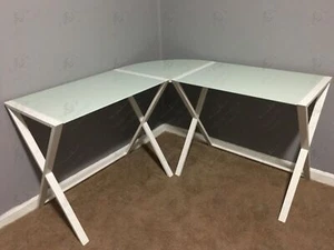 Walker Edison Soreno L-Shaped Glass Computer Desk D51W29 - Picture 1 of 4