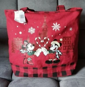 Disney Parks Mickey Minnie Red Christmas Holiday 2019 Canvas Tote Bag - Picture 1 of 6