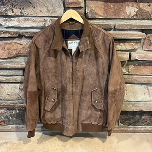 Orvis Brown Suede Bomber Jacket Plaid Lining - Picture 1 of 6