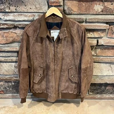 Orvis Brown Suede Bomber Jacket Plaid Lining - Image 1 of 4