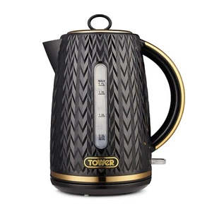 Tower Jug Kettle Empire Range 1.7 Litre Rapid Boil, 3Kw, T10052BLK Black & Brass - Picture 1 of 10