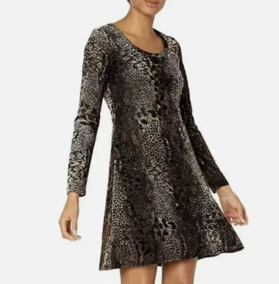 NUEVO CON ETIQUETAS~KAREN KANE Mujer XL Vestido de Terciopelo Pullover Estampado de Serpiente Animal Elastizado $138 Foto 1 de 4