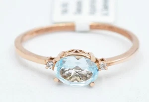 GENUINE 1.05 Cts AQUAMARINE & DIAMOND RING 10K SOLID ROSE GOLD - Free Appraisal - Picture 1 of 6